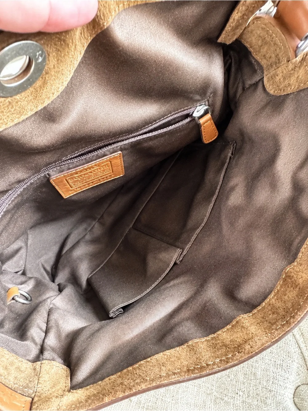 Coach Chelsea Signature  Hobo Shoulder Bag Brown Tan Leather Suede 10143